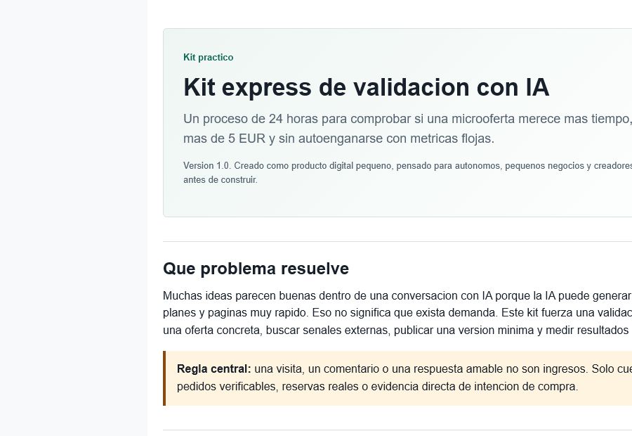Vista previa del Kit express de validacion con IA